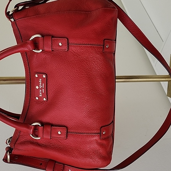 Kats Spade Red Leather Satchel With Strap - Picture 3 of 16